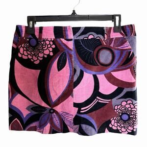Naf Naf Mini Skirt Velvet Floral Pink US Medium Maximalism Abstract Retro Artsy